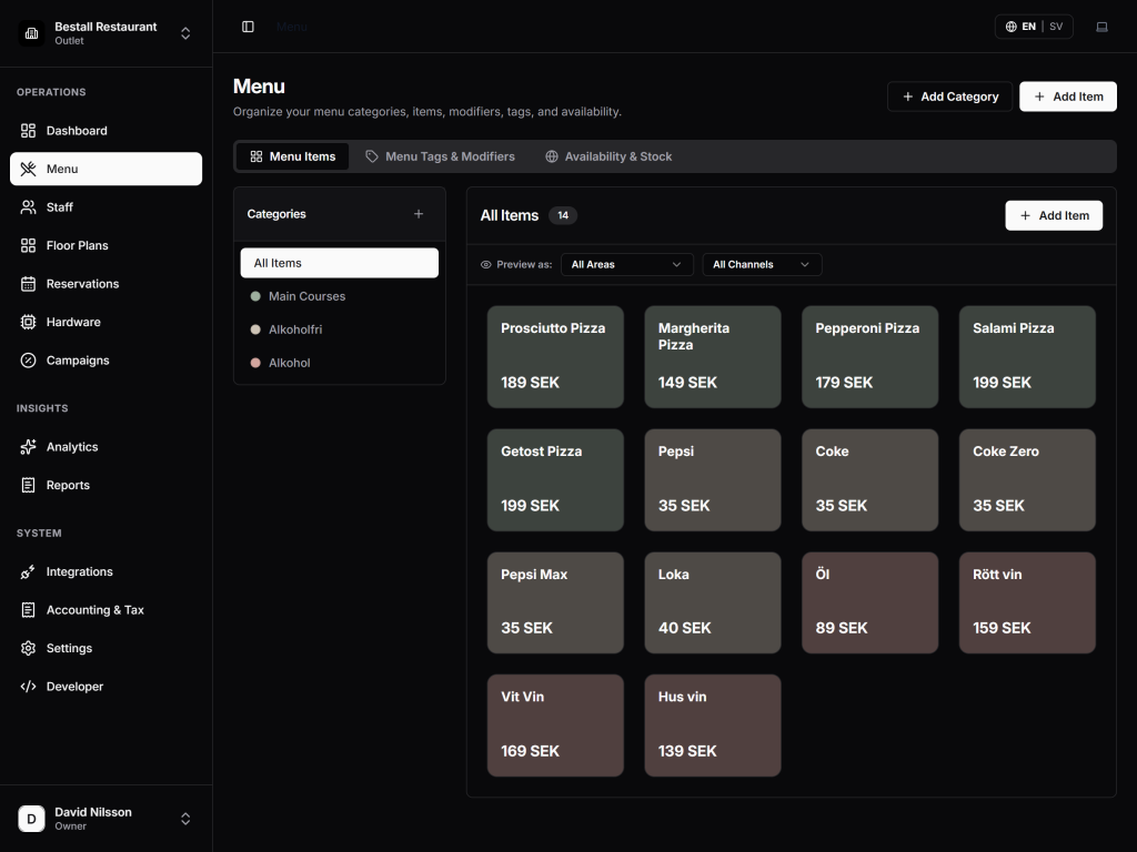 Centralized Menu Control